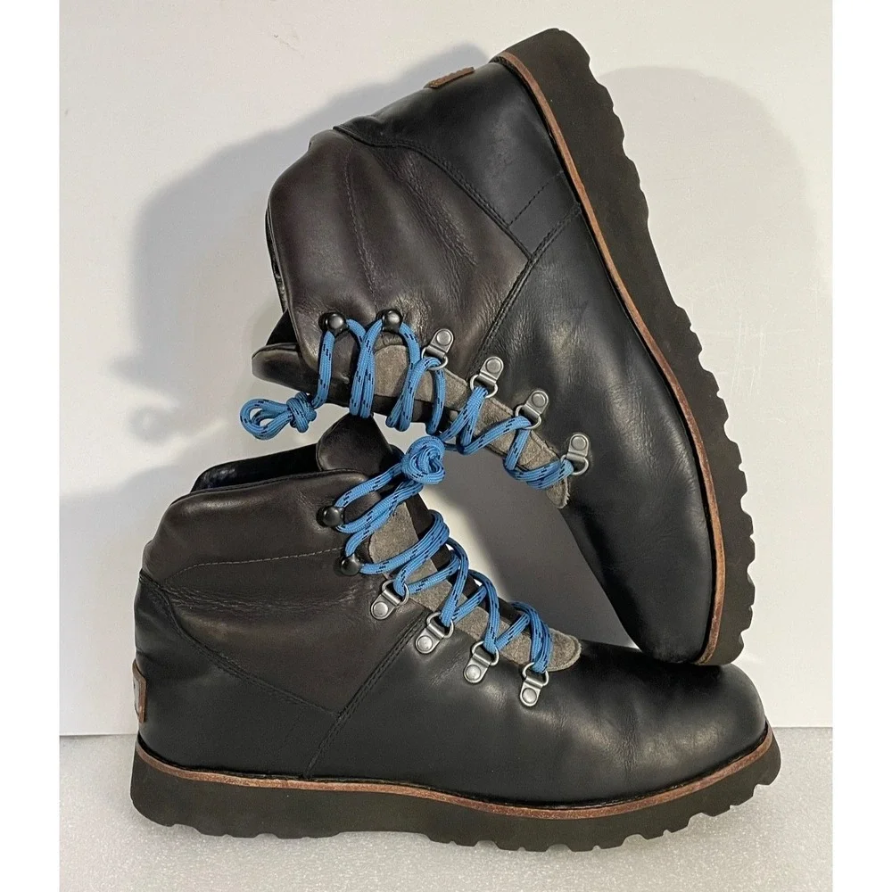 UGG MENS SIZE 11 HAFSTEIN WATERPROOF BOOTS BLACK LEATHER 1017730